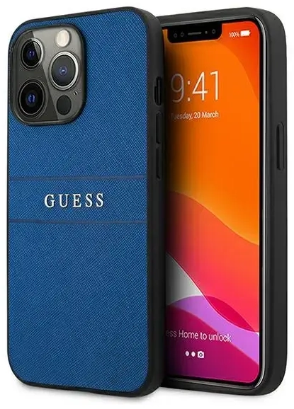 GUHCP13XPSASBBL Guess PU Leather Saffiano Case for iPhone 13 Pro Max Blue