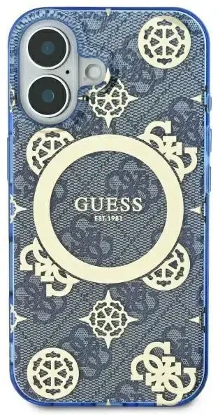 Guess GUHMP16LH4PYEEB iPhone 16 Pro 6.3" niebieski|blue hardcase IML Peony On 4G Background MagSafe