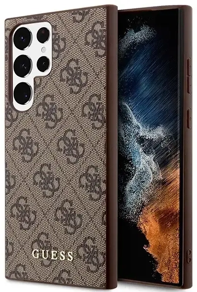 Guess GUHCS23LG4GFBR S23 Ultra S918 brązowy|brown hard case 4G Metal Gold Logo