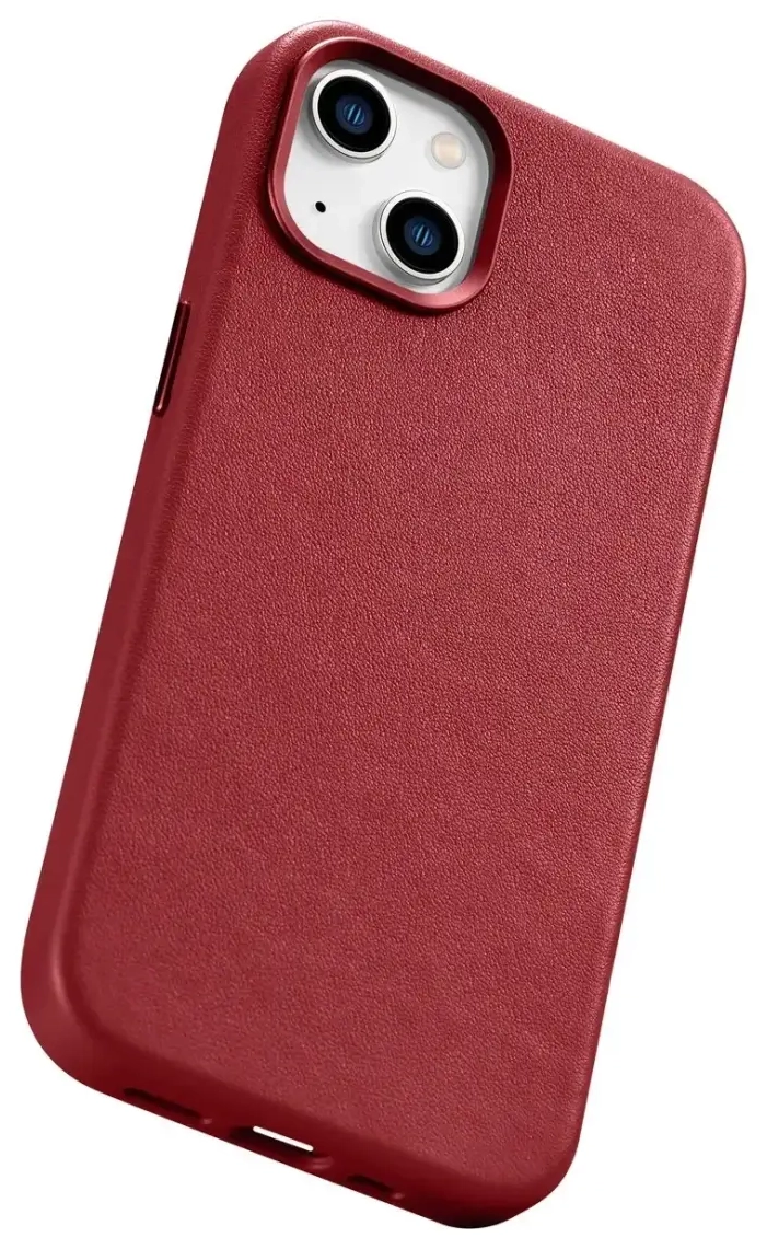 iCarer Case Leather case cover made of natural leather for iPhone 14 Plus red (compatible with MagSafe)