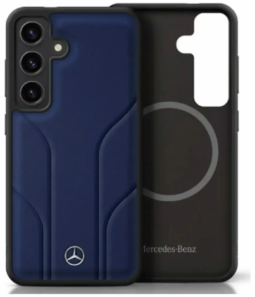 Mercedes Leather Debossed Lines MagSafe dėklas Samsung Galaxy S25 telefonui, mėlynas