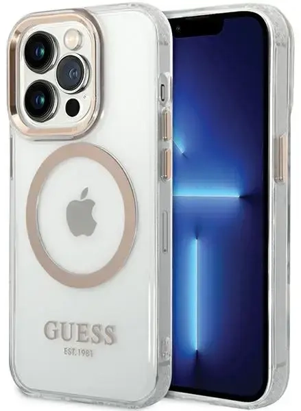 Guess GUHMP15SHTRMD iPhone 15 | 14 | 13 6.1" złoty|gold hard case Metal Outline Magsafe