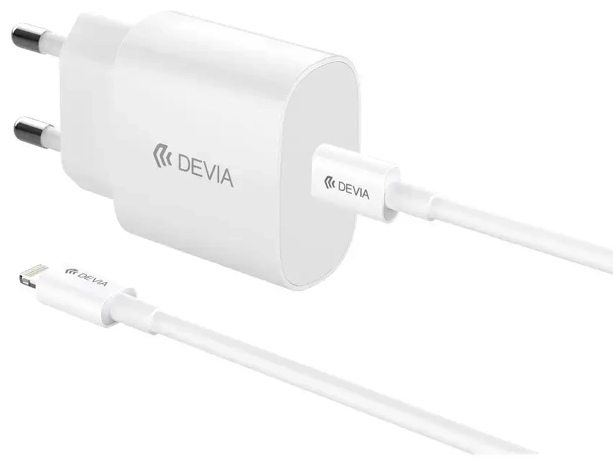 Devia Rocket reisilaadija | 20W | PD, GaN | USB-C | USB-C kuni Lightning kaabliga komplektis | valge