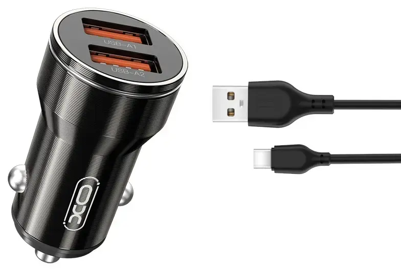 XO CC48 automobilinis įkroviklis | 12W | USB-A | su USB-A į USB-C laidu komplekte | juodas