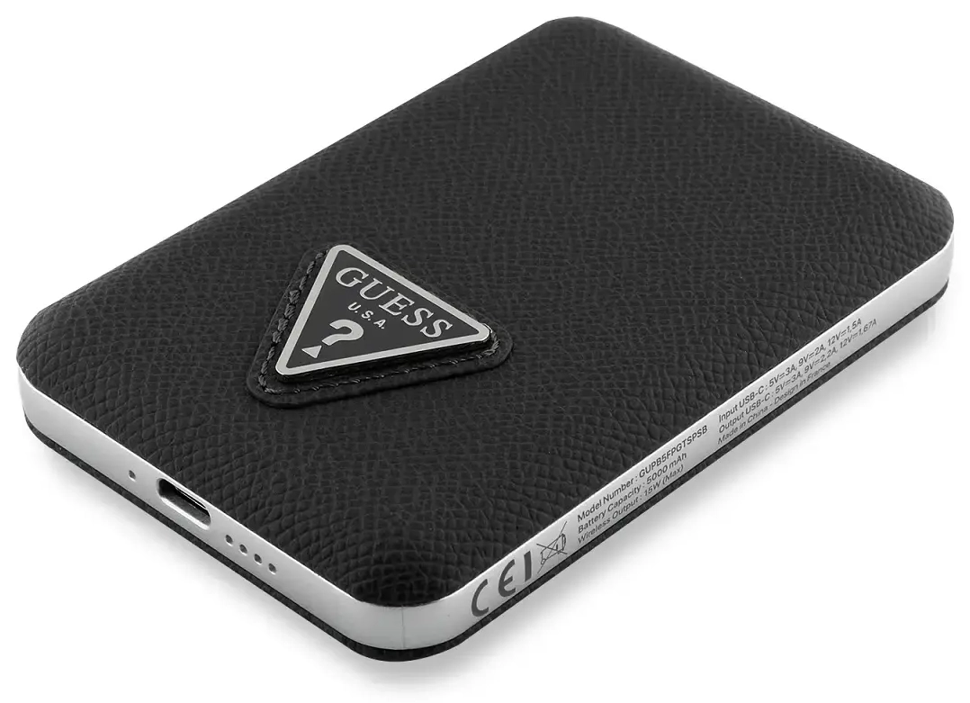 Guess PU Grained Triangle Logo внешний аккумулятор (powerbank) | 5000 mAh | MagSafe | черный