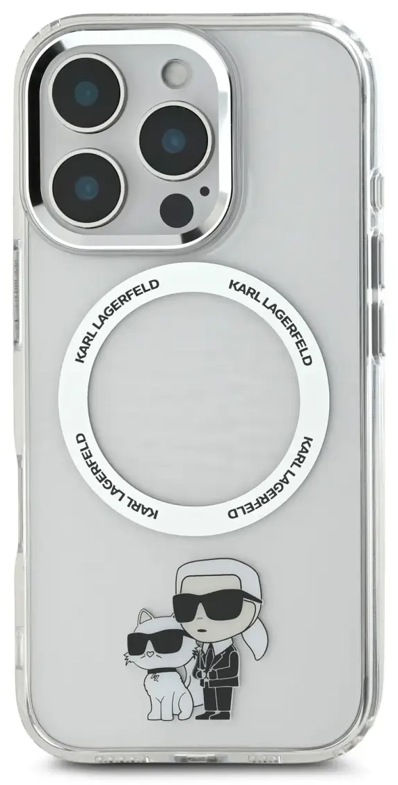 Karl Lagerfeld IML Karl and Choupette MagSafe Case for iPhone 16 Pro Transparent