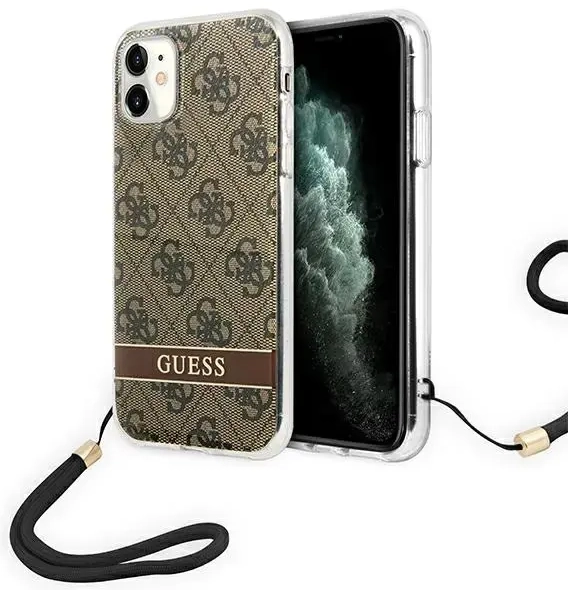 Guess GUOHCN61H4STW iPhone 11 brązowy|brown hardcase 4G Print Strap
