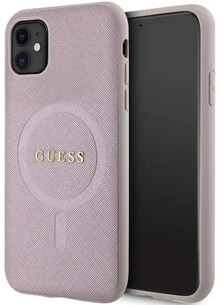 Guess GUHMN61PSAHMCP iPhone 11 | Xr 6,1" rozā cietais maciņš Saffiano MagSafe
