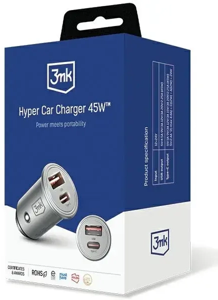 3MK HyperCar Charger 45W automašīnas lādētājs | 45W | USB-A, USB-C | melns