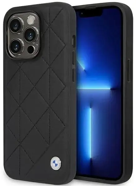 Case BMW BMHCP14L22RQDK iPhone 14 Pro 6.1" black|black Leather Quilted