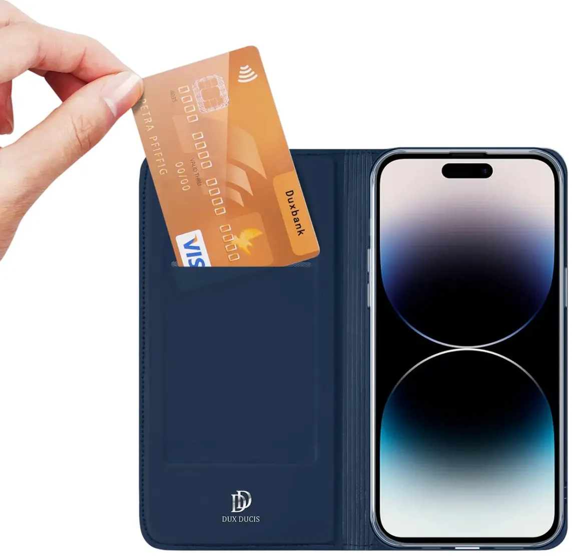 Dux Ducis Skin Pro piniginės tipo dėklas, skirtas iPhone 15 Pro Max - mėlynas