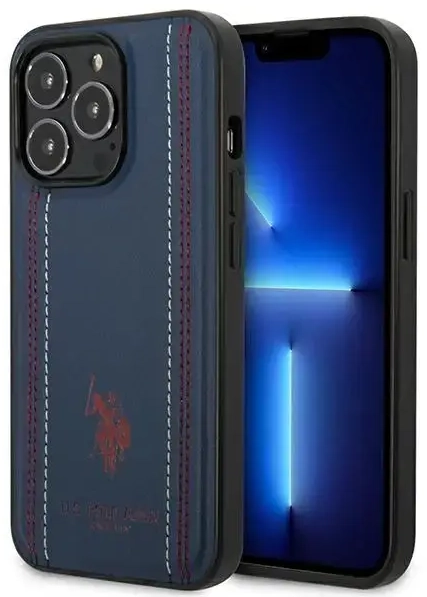 US Polo USHCP14XPFAV iPhone 14 Pro Max 6,7" granatowy|navy blue Leather Stitch