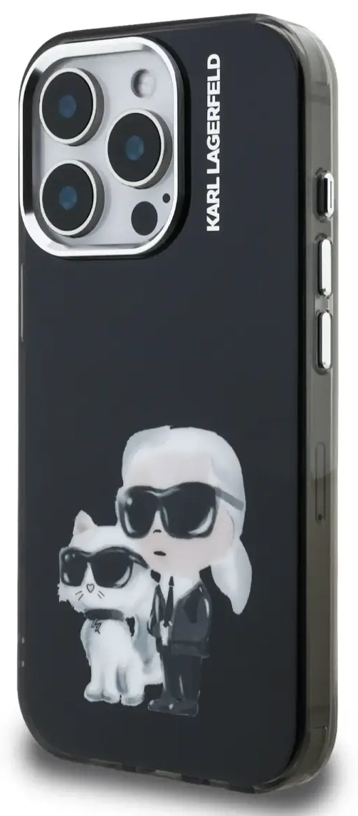 Karl Lagerfeld IML Aquarelle Karl and Choupette Case for iPhone 15 Pro Max Black