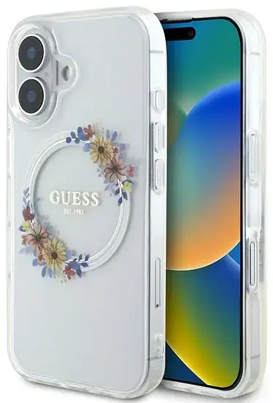 Guess GUHMP16MHFWFCT iPhone 16 Plus 6.7" przeźroczysty|transparent hardcase IML Flowers Wreath MagSafe