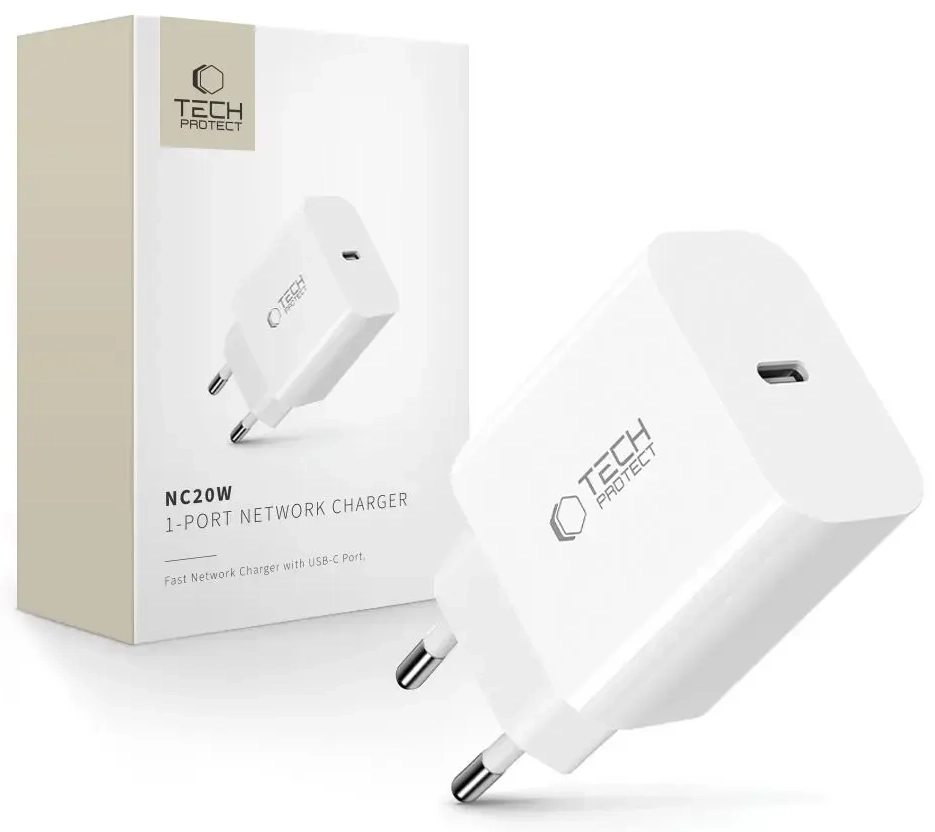 TECH-PROTECT NC20W 1-PORT tīkla lādētājs | 20W | PD | USB-C | balts