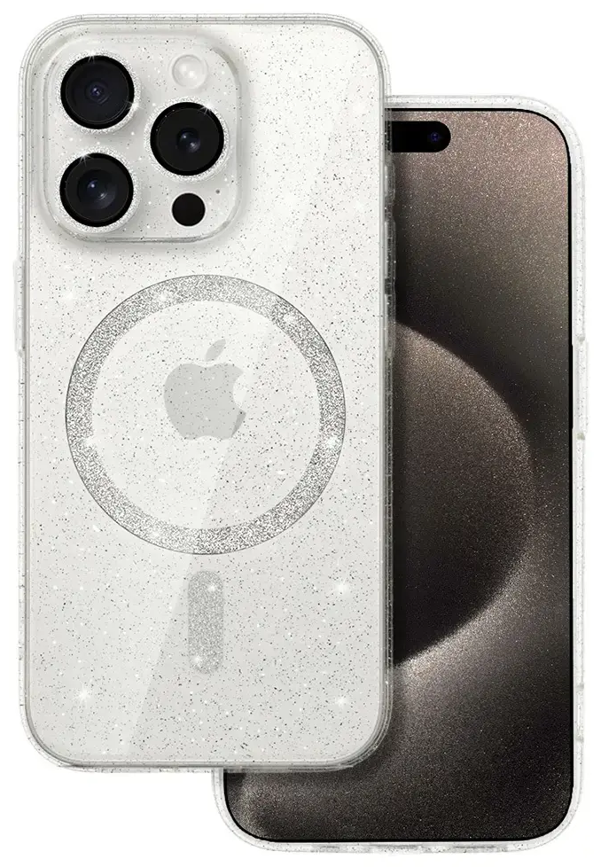Glitter telefono dėklas su MagSafe palaikymu iPhone 14 skaidrus