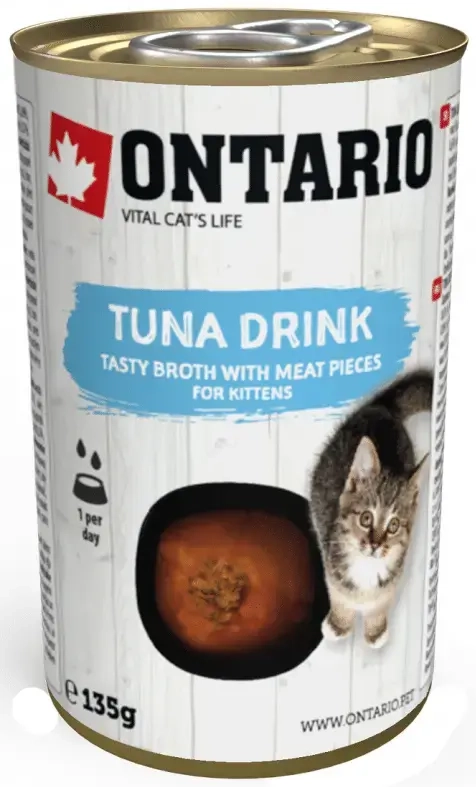 Konservai, sriuba kačiukams : Ontario Cat Kitten Drink Tuna 135g su tunu