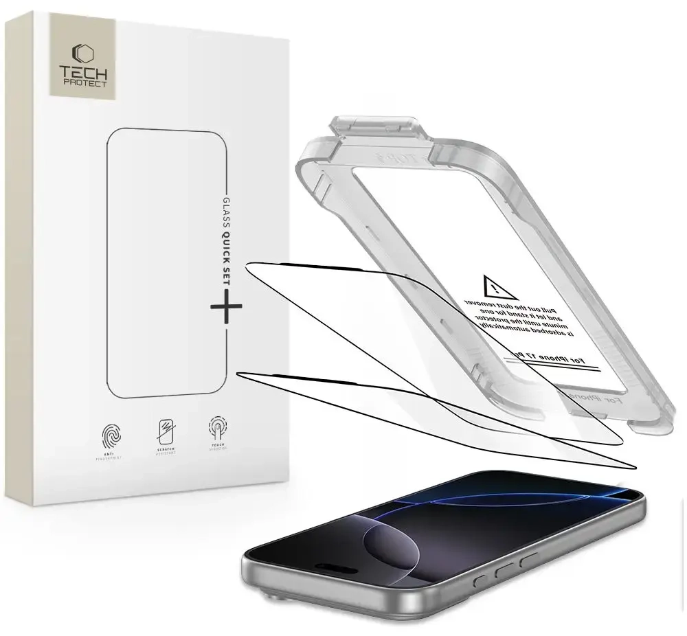 TECH-PROTECT QUICK SET+ GRŪDINTAS STIKLAS 2-PACK IPHONE 17 PRO MAX JUODAS