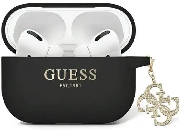 Guess GUAP2LECG4K AirPods Pro 2 cover czarny|black Liquid Silicone Glitter Triangle Charm