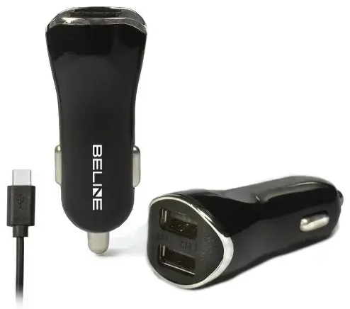 Beline automašīnas lādētājs | 10.5W | USB-C, USB-A | ar USB-C vadu komplektā | melns