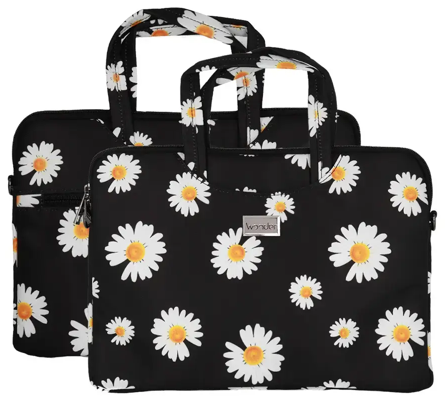 Wonder Briefcase Laptop 13-14 inches black daisies