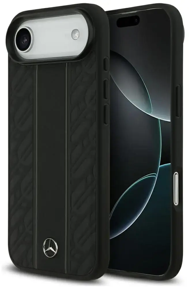Mercedes Leather Laurel Leaves Stripes maciņš ar MagSafe atbalstu telefonam iPhone 17 Air melns
