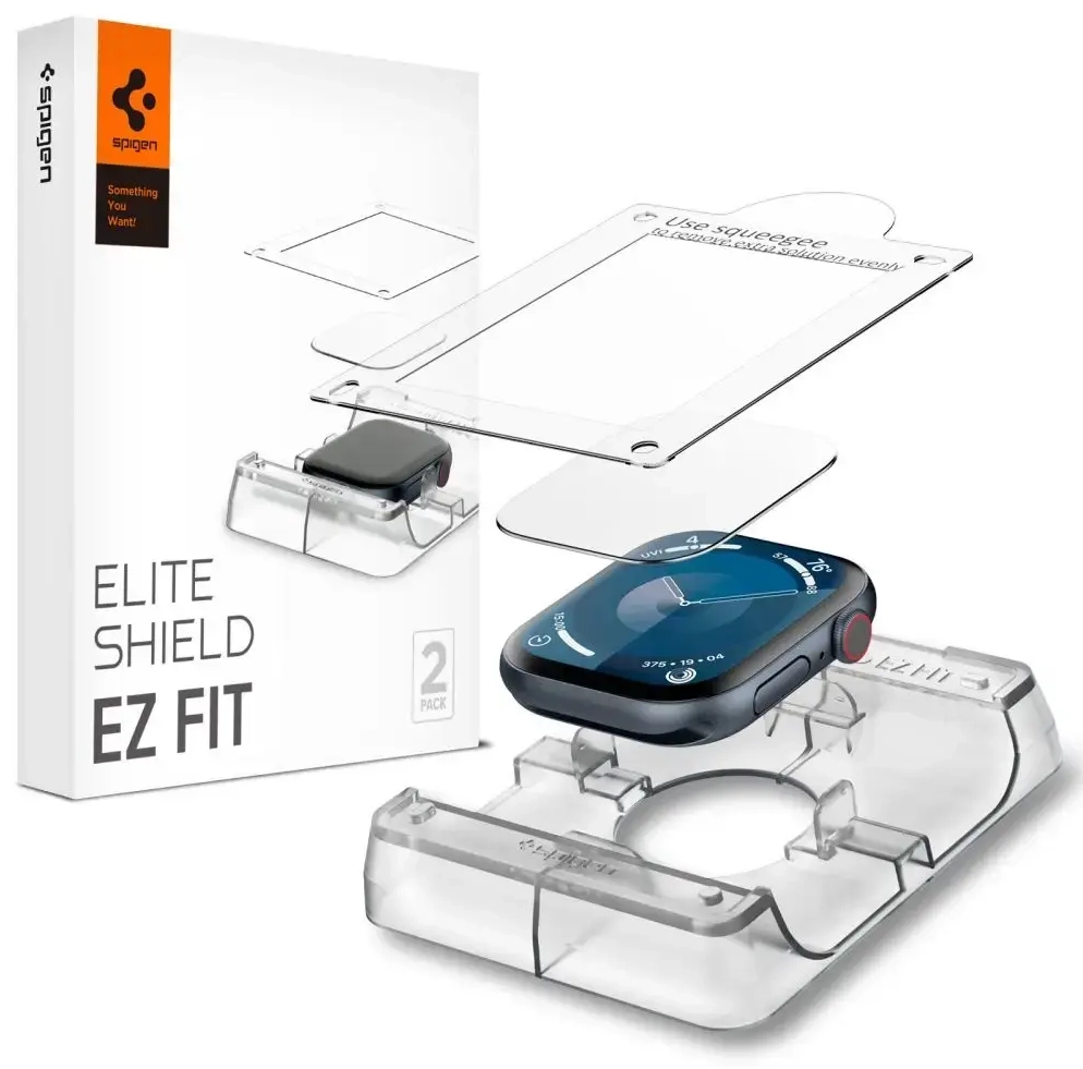 Spigen Elite Shield „EZ FIT“ hübriidklaas 2-Pakk Apple Watch 10 (42MM) jaoks - läbipaistev