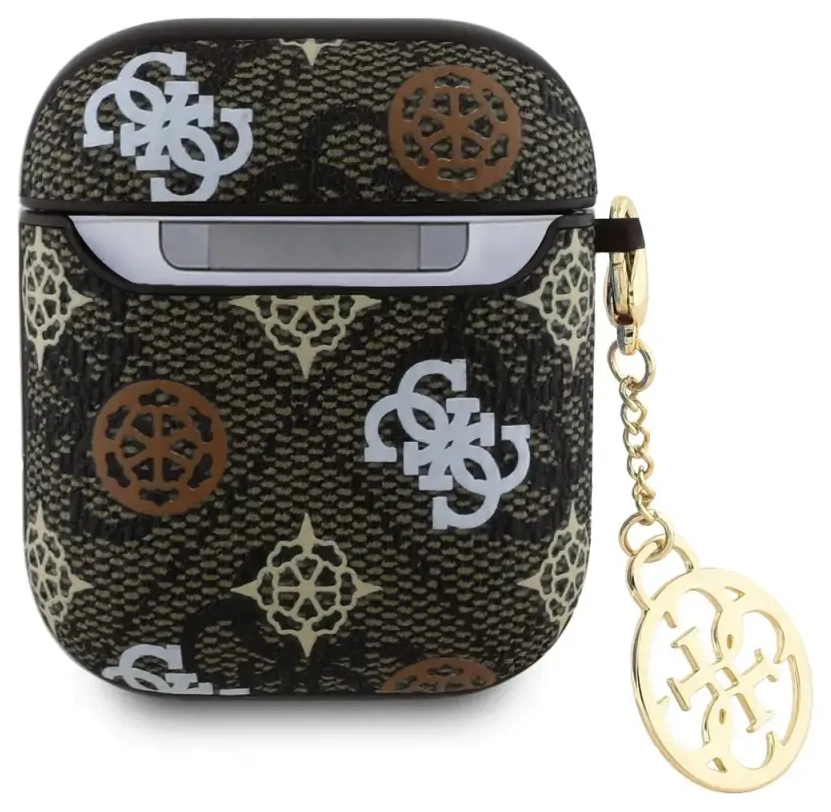 Guess PU 4G Peony Charm dėklas, skirtas AirPods 1/2, rudas