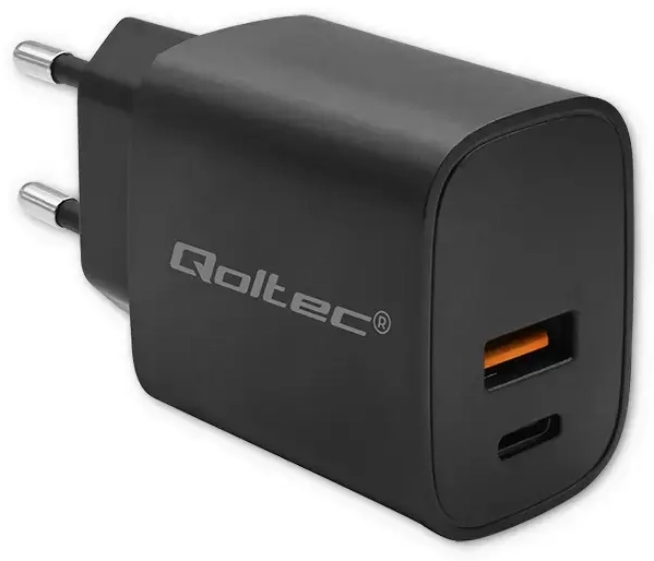 Qoltec GaN POWER PRO kelioninis įkroviklis | 30W | GaN | USB-C, USB-A