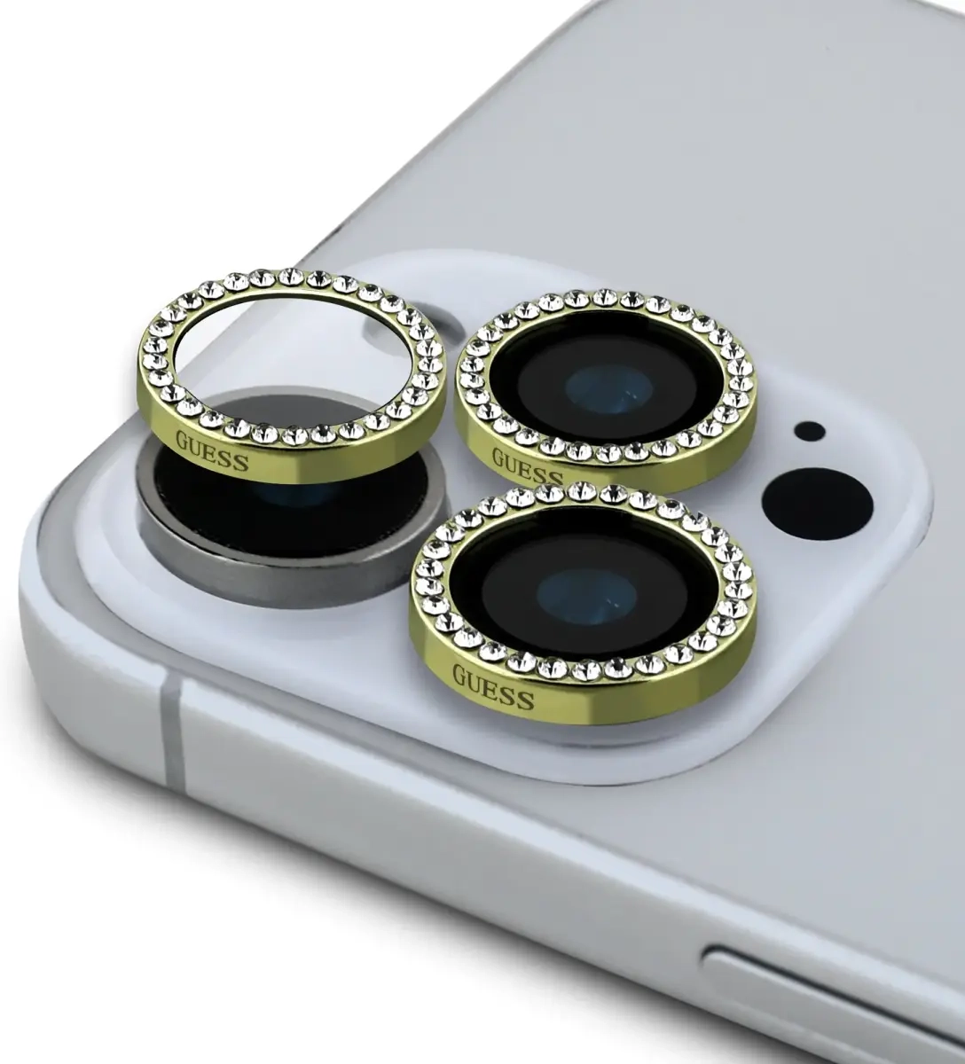 Guess Fixed Glliter ekrāna aizsargstikls priekš iPhone 16 Pro|16 Pro Max Gold
