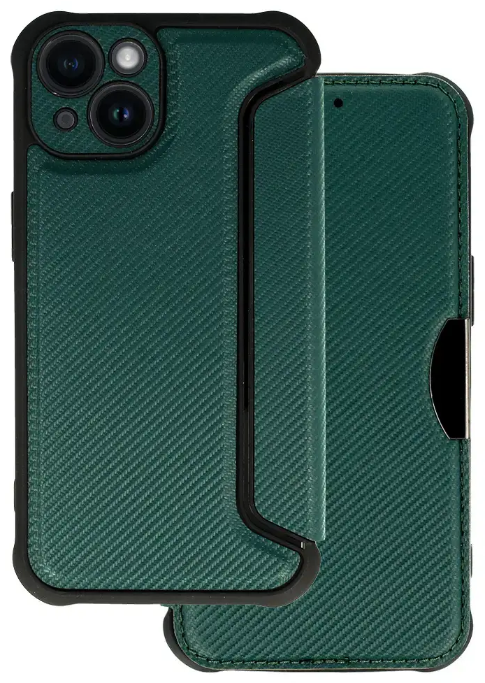 Razor Carbon grāmatveida maciņš telefonam iPhone 14 zaļš