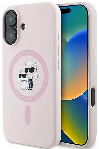 Karl Lagerfeld KLHMP16SSCMKCRHP iPhone 16 6.1" różowy|pink hardcase Silicone KC Heads Ring MagSafe