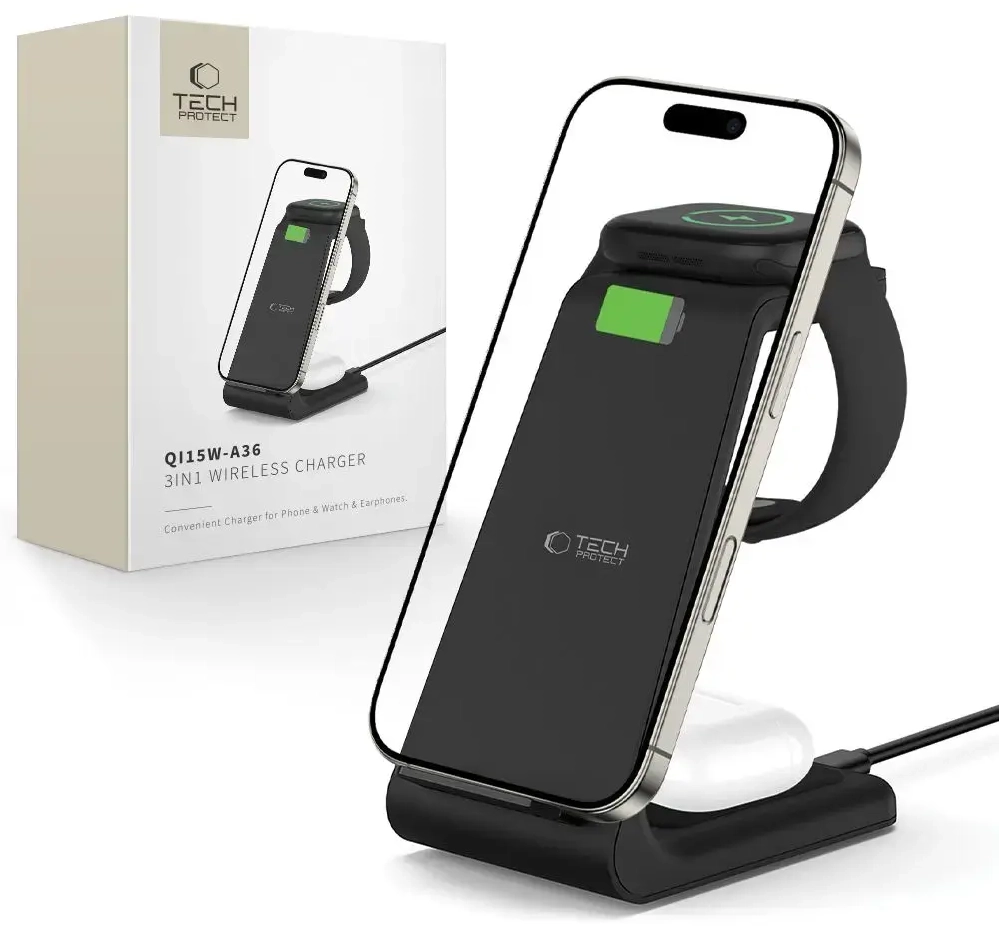 Tech-Protect QI15W-A36 3-in-1 wireless charger | Qi | 15W | black