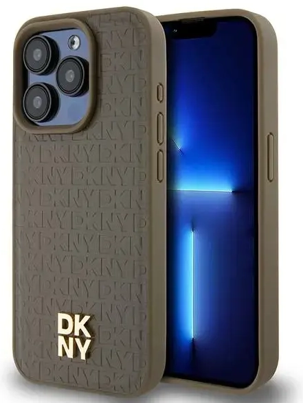 DKNY DKHMP14XPSHRPSW iPhone 14 Pro Max 6.7" brązowy|brown hardcase Leather Pattern Metal Logo MagSafe