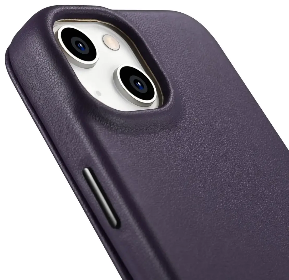 iCarer CE Premium Leather Folio Case iPhone 14 Plus Magnetic Flip Leather Folio Case MagSafe Dark Purple (WMI14220715-DP)