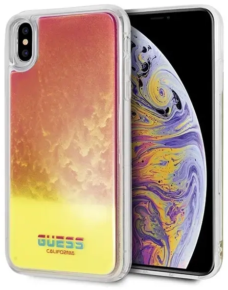 Guess GUHCI65GLCPI iPhone Xs Max różowy |pink hard case California Glow in the dark