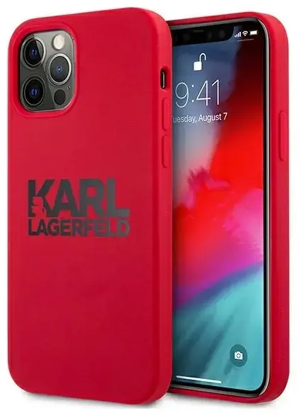 KLHCP12MSLKLRE Karl Lagerfeld Stack Black Logo Silicone Case for iPhone 12|12 Pro 6.1 Red