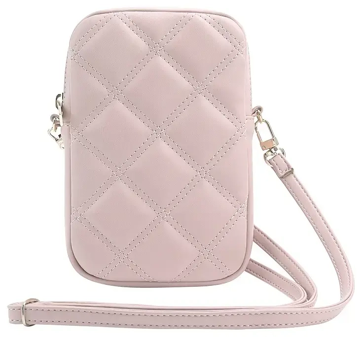 Guess PU Quilted 4G Metal Logo Wallet Phone Bag Zipper Pink