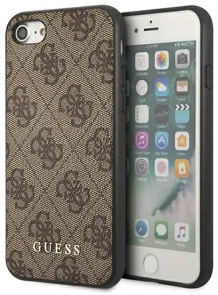 Guess GUHCI8G4GFBR iPhone SE 2022 | 2020 | 7 | 8 brązowy|brown hard case 4G Metal Gold Logo
