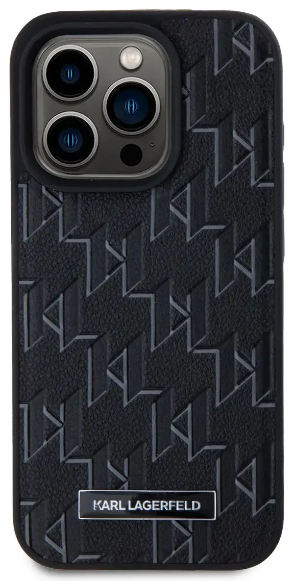 Karl Lagerfeld PU Leather Monogram Metal Logo MagSafe Case for iPhone 15 Pro Black