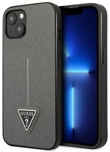 Guess GUHCP13MPSATLG iPhone 13 | 14 | 15 6.1" srebrny|silver hardcase SaffianoTriangle Logo