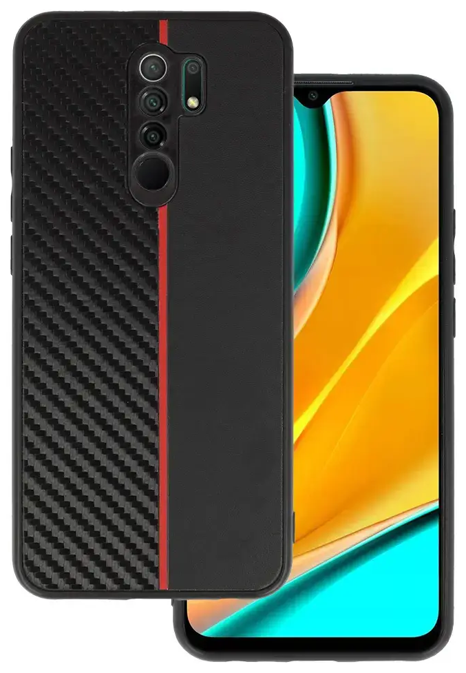 Tel Protect CARBON Case for Xiaomi Redmi 9 Black with red stripe