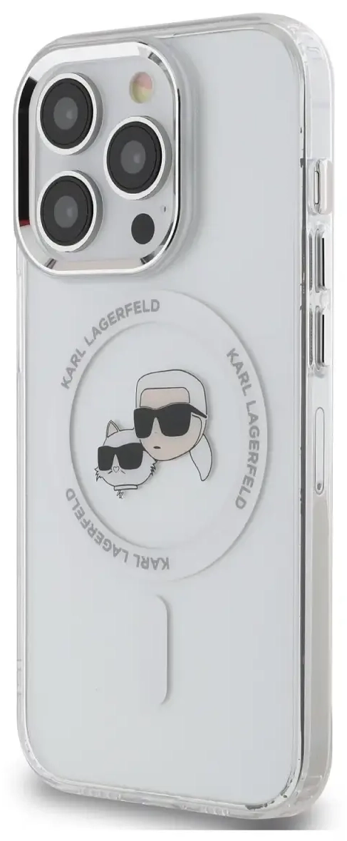 Karl Lagerfeld IML K&CH Heads Metal Frame MagSafe Case for iPhone 15 Pro Transparent
