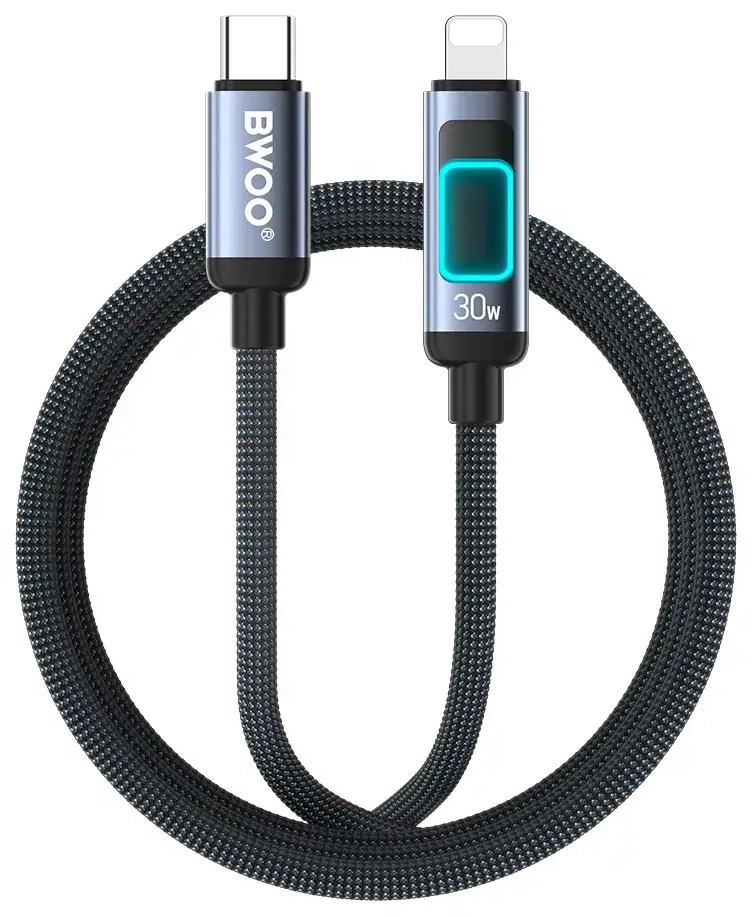 BWOO X324CL datu pārraides un uzlādes vads | USB-C uz Lightning | PD | 27W | ar LED ekrānu
