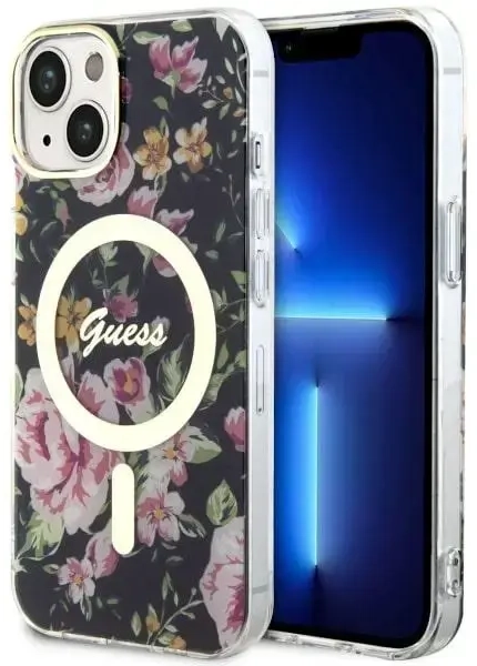 Guess GUHMP14SHCFWSK iPhone 14 6.1" czarny|black hardcase Flower MagSafe