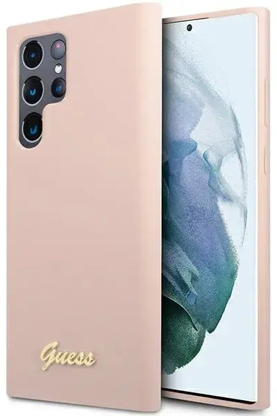 Guess GUHCS23LLSLMGPP S23 Ultra S918 różowy|pink hardcase Silicone Script Metal Logo