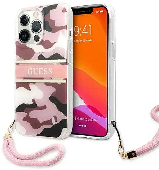Guess GUHCP13LKCABPI iPhone 13 Pro | 13 6,1" różowy|pink hardcase Camo Strap Collection