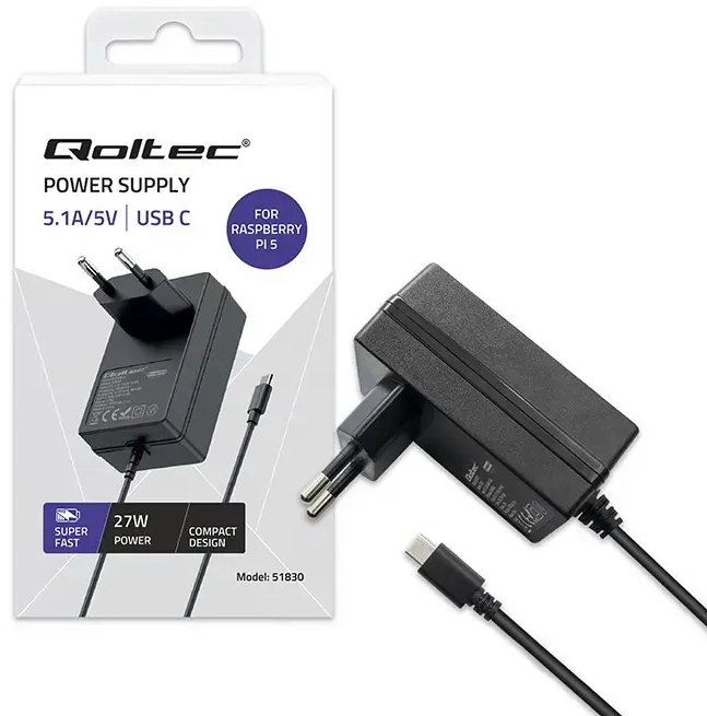 Qoltec Super FAST PD kelioninis įkroviklis | 27W | PD | USB-C