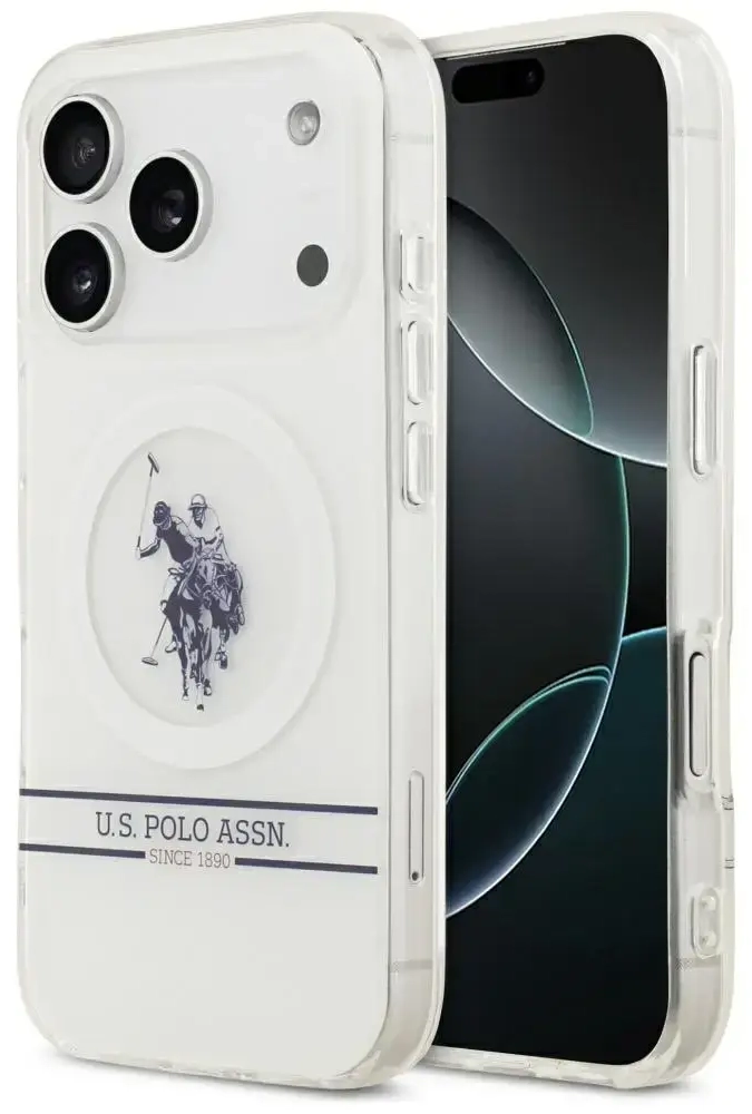 US Polo DH and Bottom Stripe Logo MagSafe Case for iPhone 17 Pro White