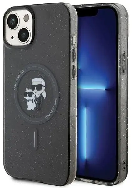 Karl Lagerfeld KLHMP15SHGKCNOK iPhone 15 6.1" czarny|black hardcase Karl&Choupette Glitter MagSafe